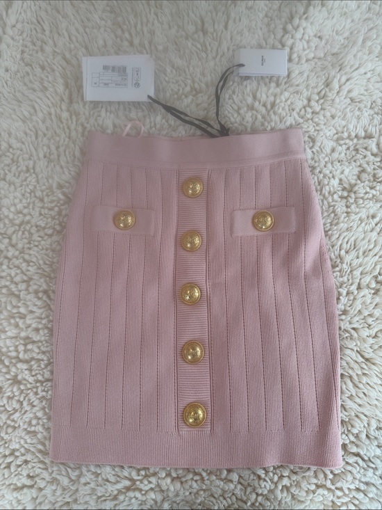 Balmain Dresses & Skirts - Balmain Pink Ribbed Pencil Skirt with Gold Medallion Buttons